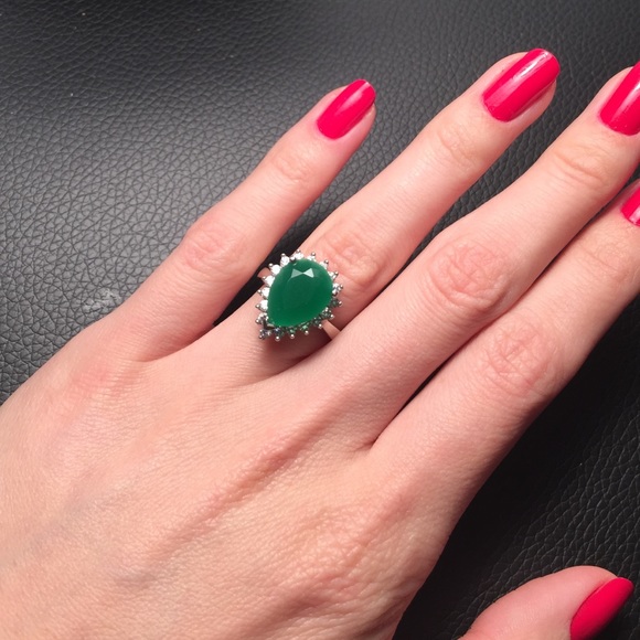 Malaysian Jade in drop cut ring.925 silver .