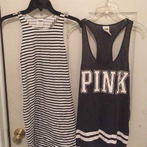 BUNDLE - black & white stripped dress & PINK tank