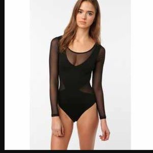BLACK MESH LEATHER BODY SUIT