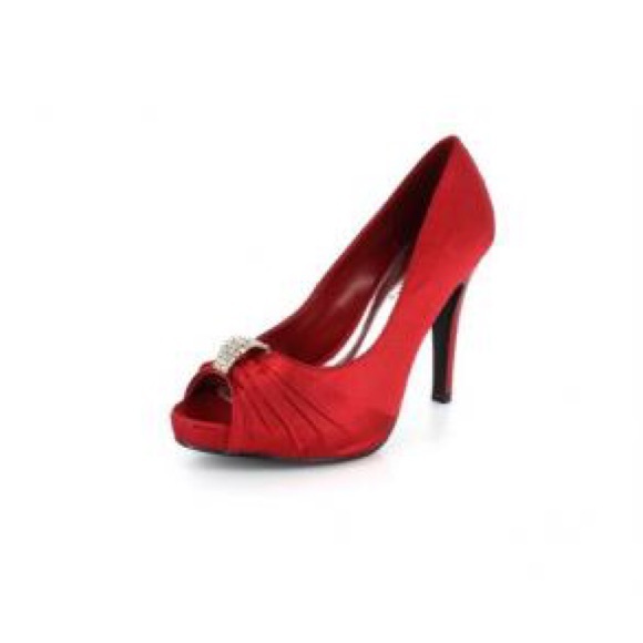 Red Satin Rhinestone High Heels