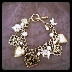 Betsey Johnson cheetah charm bracelet with lockets