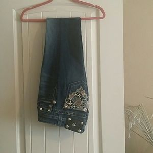 Dark blue denim boot cut jeans