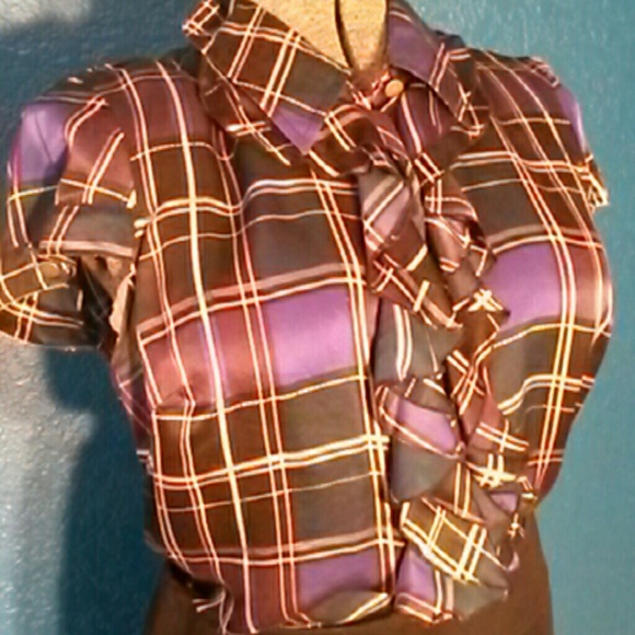 Plaid Silk Blouse with Ruffles