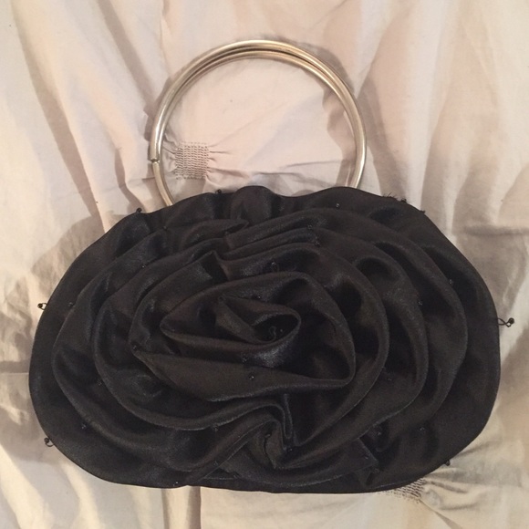 Black satin hand bag