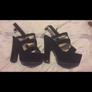 Black suede high strappy  heels