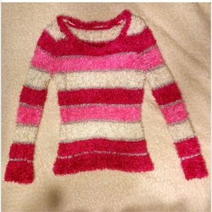 Pink Striped Fluffy Fuzzy Kawaii Sweater