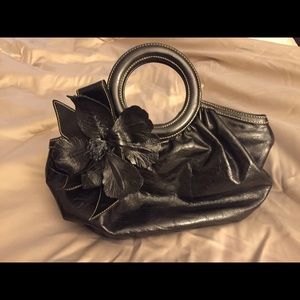 Isabella Fiore black flower leather hobo purse