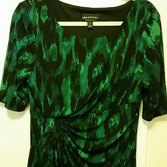 Black and green faux wrap dress. Size 12