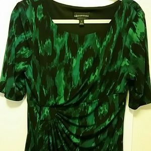 Black and green faux wrap dress. Size 12