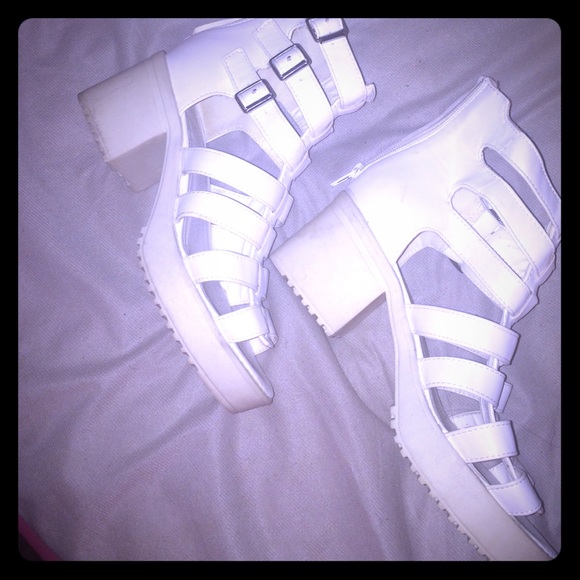 White platform heel sandals