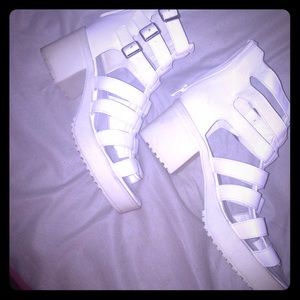 White platform heel sandals