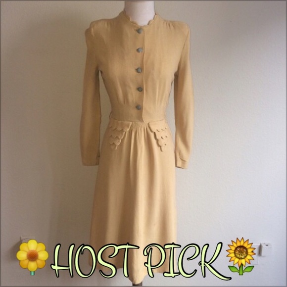 Vintage 30's Yellow Textured Silk Cocktail Dress