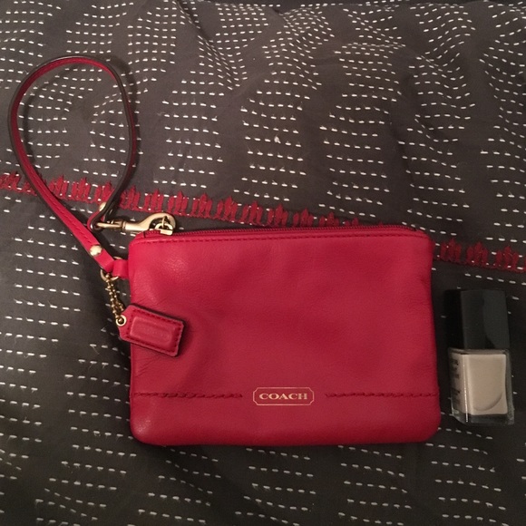 Coach red leather wristlet