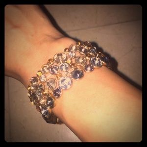 Gold bracelet with multi color rhinestones