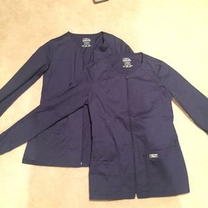 Navy, long sleeve, zip up scrub top