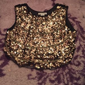 Black gold sequin crop top