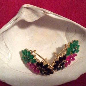 Ruby emerald sapphire earrings
