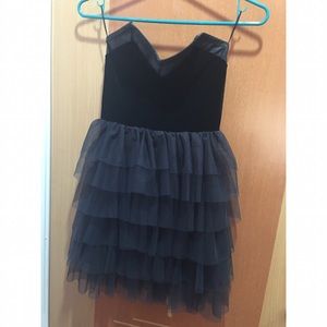 Black Velvet Strapless Dress With Tulle Skirt