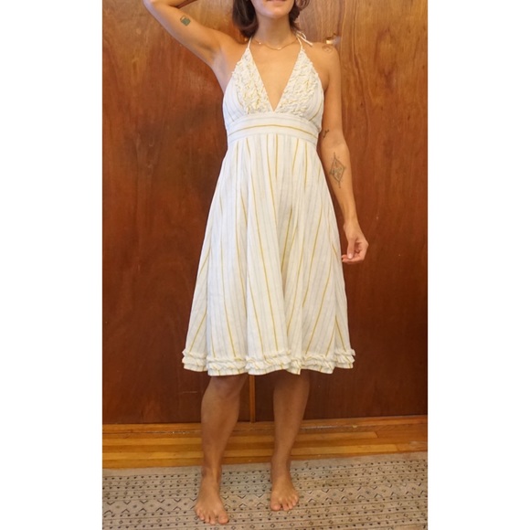 J. Crew Striped Linen Ruffle Halter Dress - Picture 2 of 4