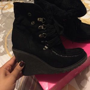 Suede Black wedge ankle boots