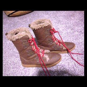 Brown Man made leather Boot with Faux fur