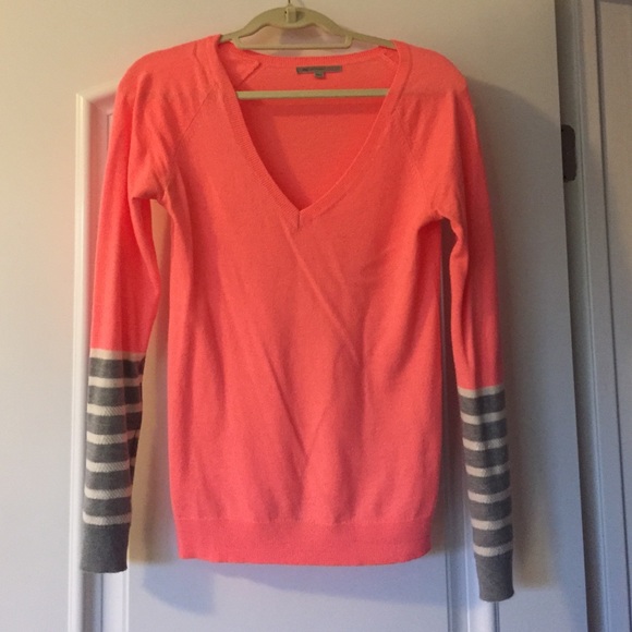 Cozy neon coral v neck sweater