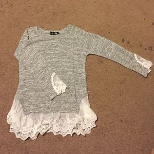 Grey Lace Lined Long Sleeve Sweater