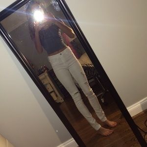 white cut jeans