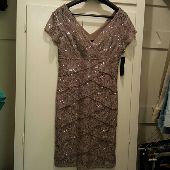 CLASSY Dress Taupe and Silver Sequin
