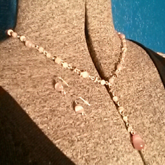 Pink Tiger's Eye Necklace & Earring Set