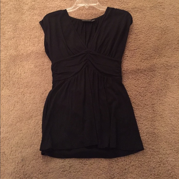 Black top with plunging neckline