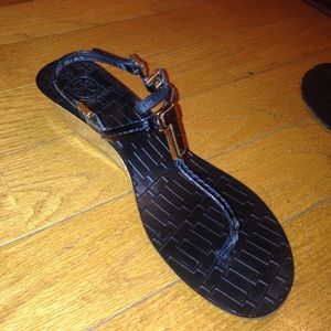 Tory Burch black cork sandals with heel