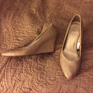 Sparkling champagne wedged heels