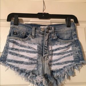 Distressed jean shorts