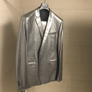 Unusual Versace Sharkskin Suit in Silver Grey.