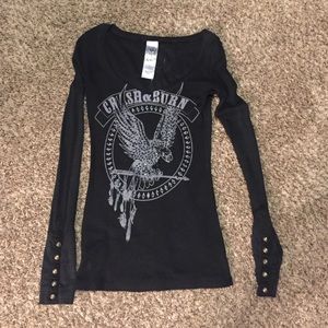 Long sleeve "Crash and Burn" t shirt