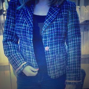Black tweed blazer with pink trim