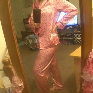 Silky Satin Pink and Black polka dot PJs