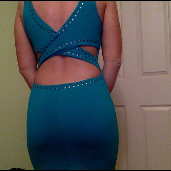 Sexy teal studded dress - Picture 3 of 4