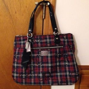 COACH Poppy Tartan Glam Shopper Tote Purse