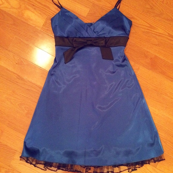 Blue and Black Silky Semi-Formal Dress