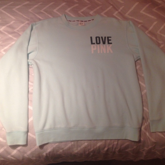 VS Pink brand light blue crew neck sweatshirt