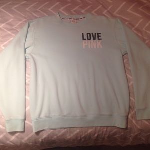 VS Pink brand light blue crew neck sweatshirt