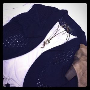 Navy Blue crochet 3/4 sleeve shell