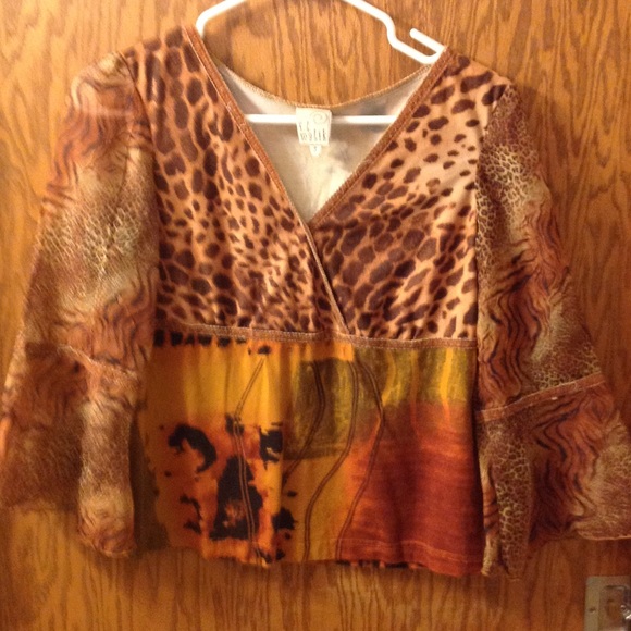 Animal print sheer sleeve top