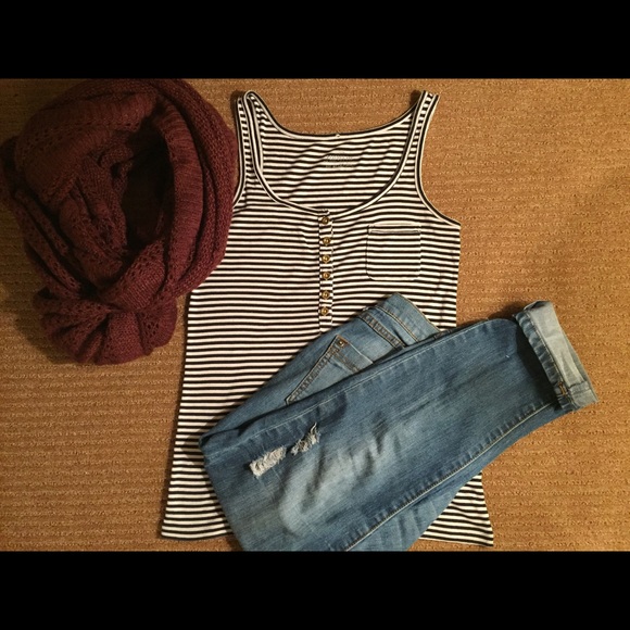 JCrew stripped tank with buttons & pocket