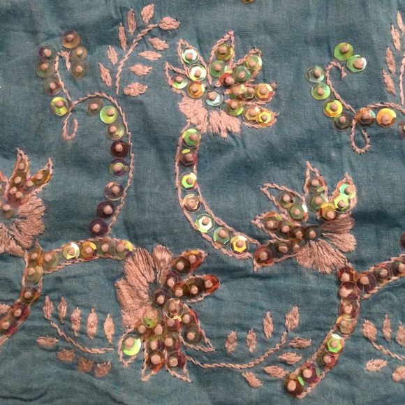 Turquoise beaded blouse Indian inspired - Picture 2 of 4