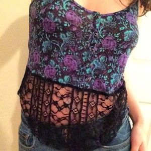 Thin Spaghetti Strap Floral/Lace Tank Top