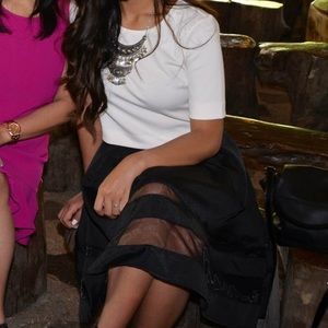 Black mesh midi skirt