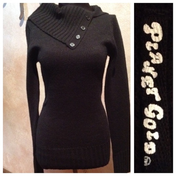 Planet Gold Sweaters - Black Sweater With Button Neck Detail. NWOT